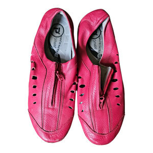 Propet Womens 10W Hot Pink Leather Zip Walking Shoes Wide Width